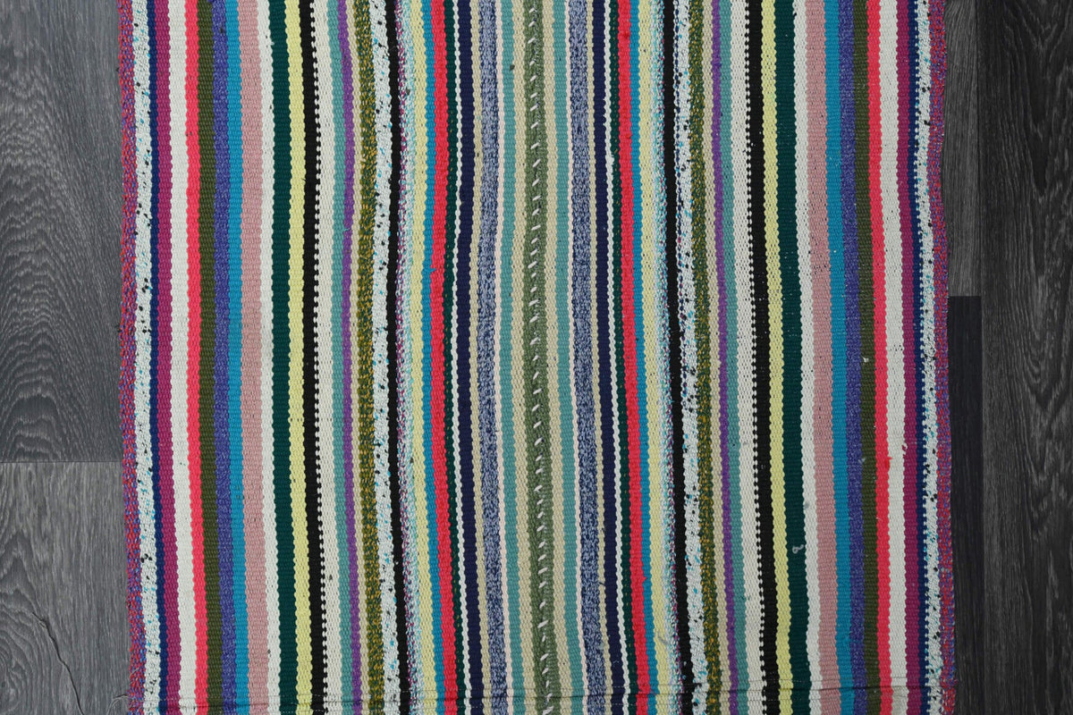 El yapımı vintage yolluk 79x432 cm çizgili desenli yün - mekan görünümü