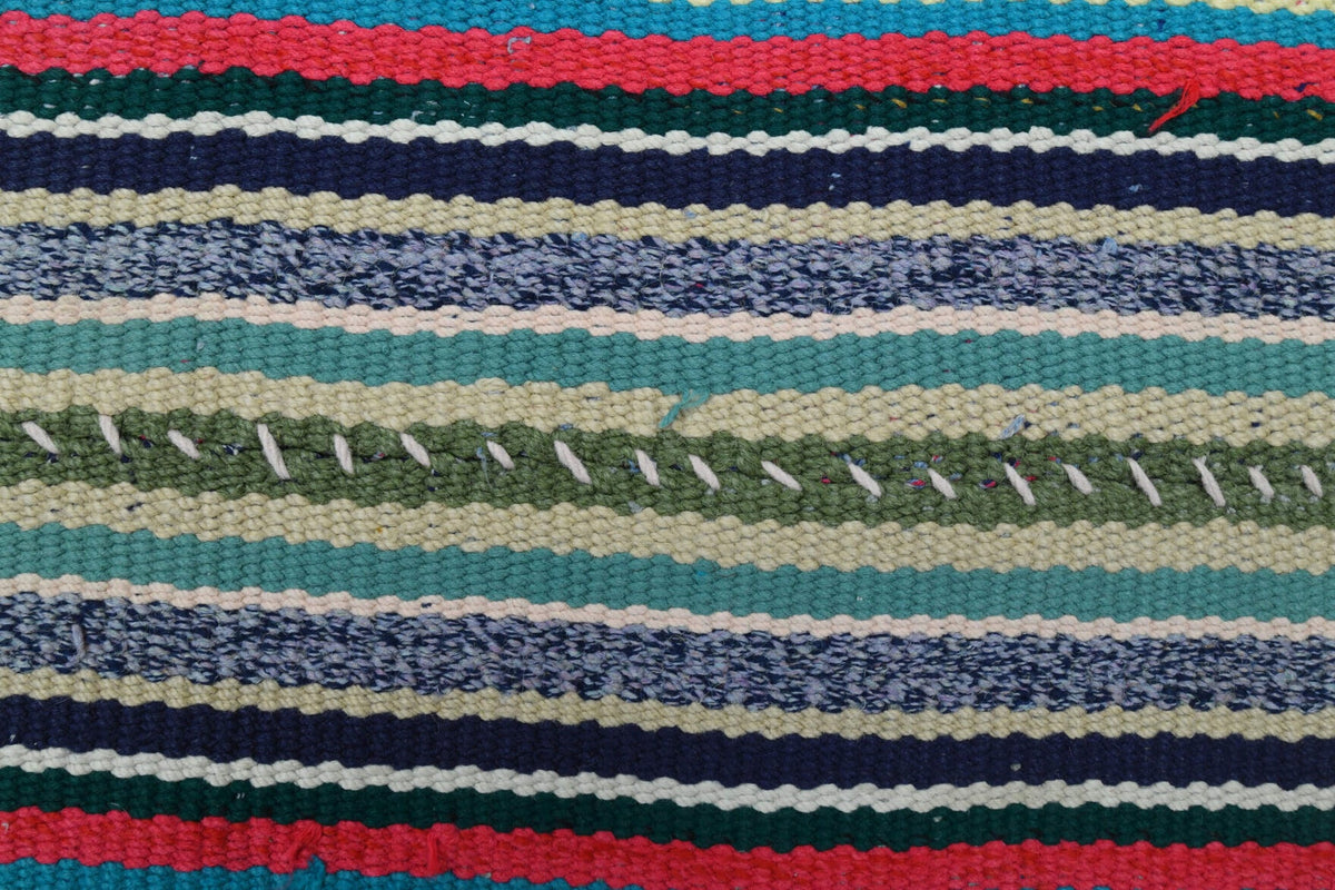 El yapımı vintage yolluk 79x432 cm çizgili desenli yün - üstten görünüm