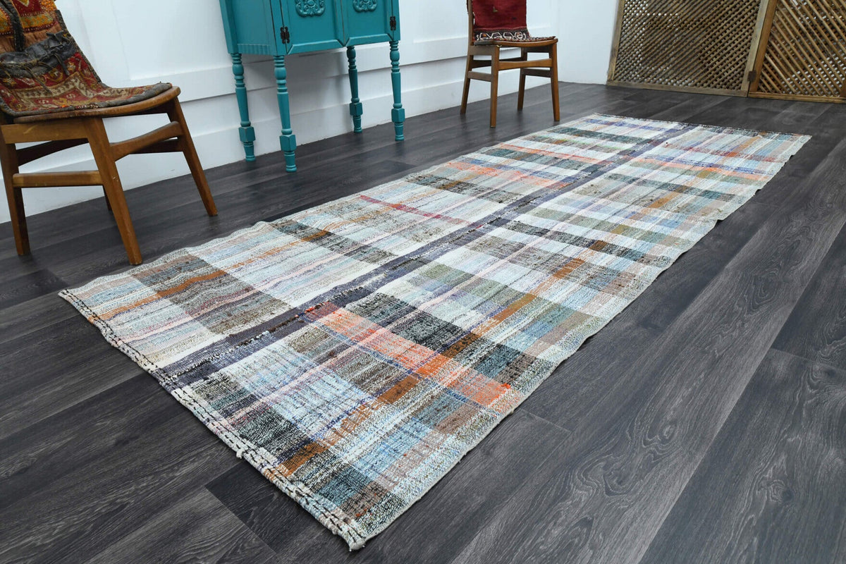 El yapımı vintage halı 124x310 cm düz desenli yün - yakın çekim doku detayı