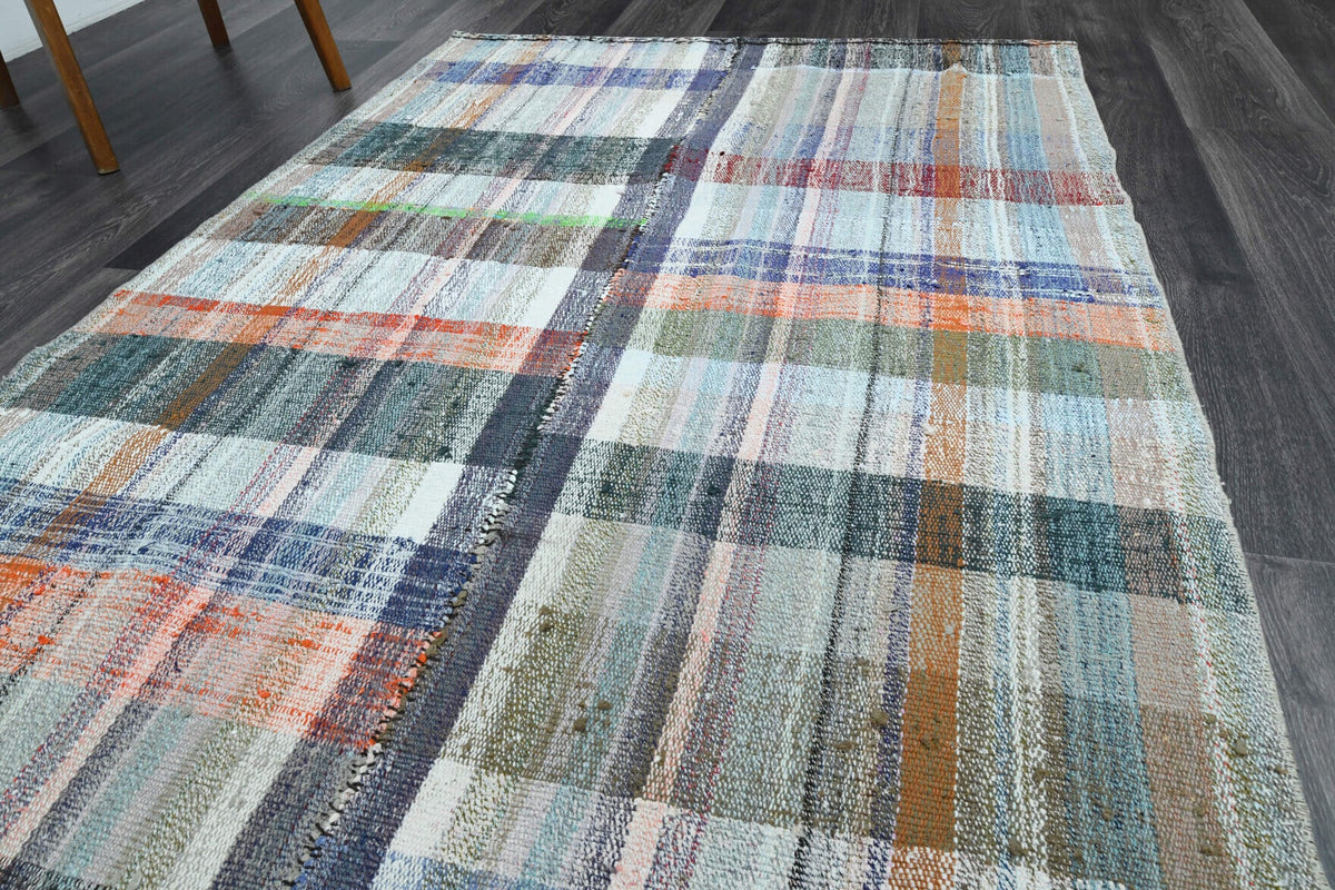 El yapımı vintage halı 124x310 cm düz desenli yün - desen detayı