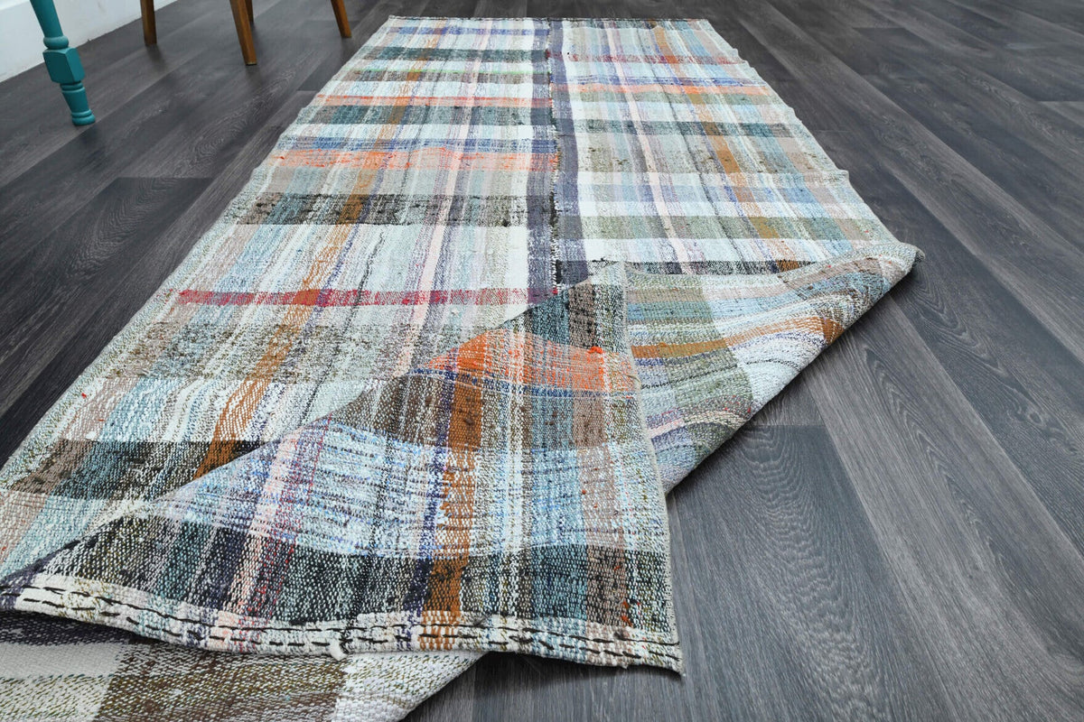 El yapımı vintage halı 124x310 cm düz desenli yün - üstten görünüm