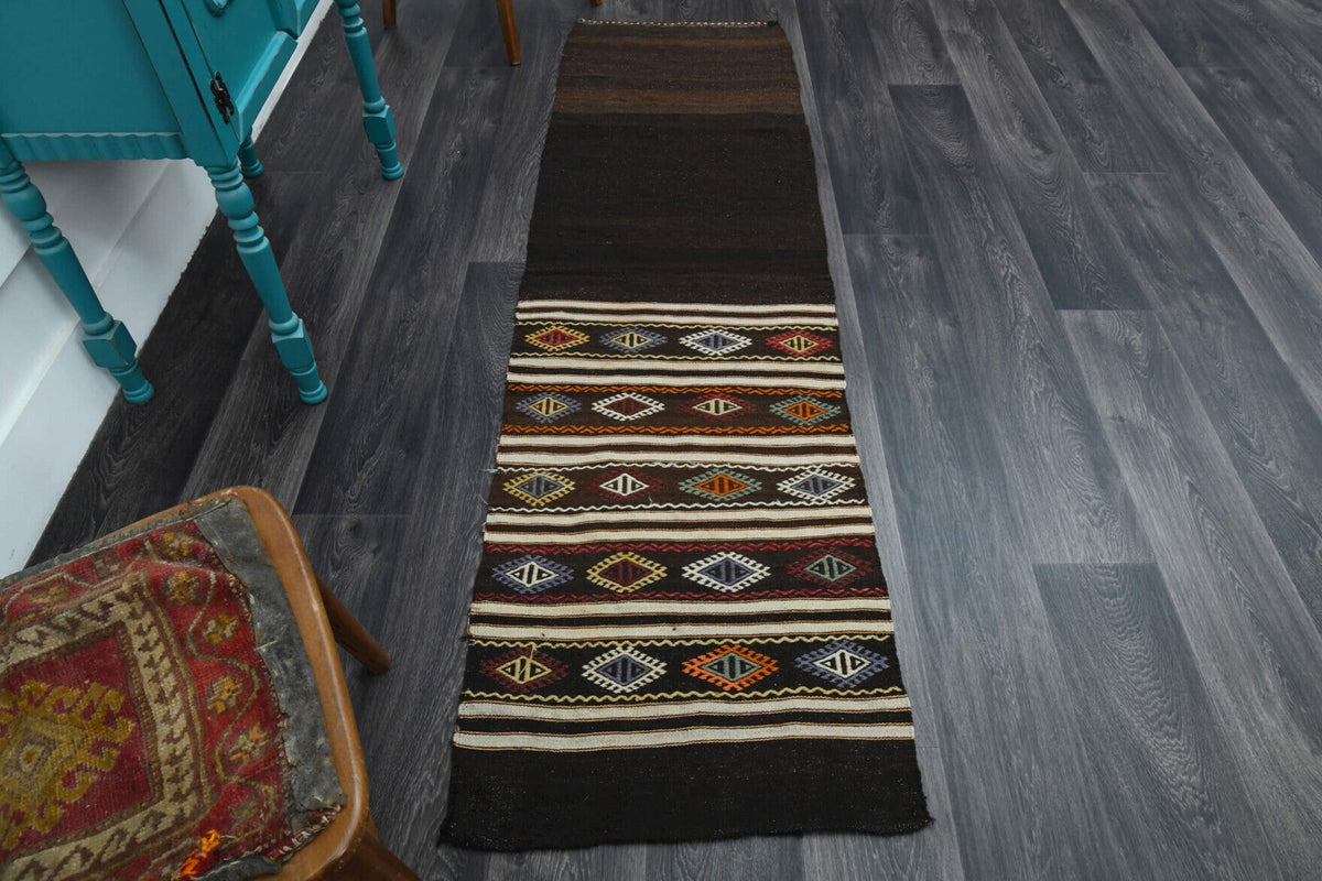 El yapımı vintage yolluk 64x226 cm i̇kat desenli yün - detay görünümü