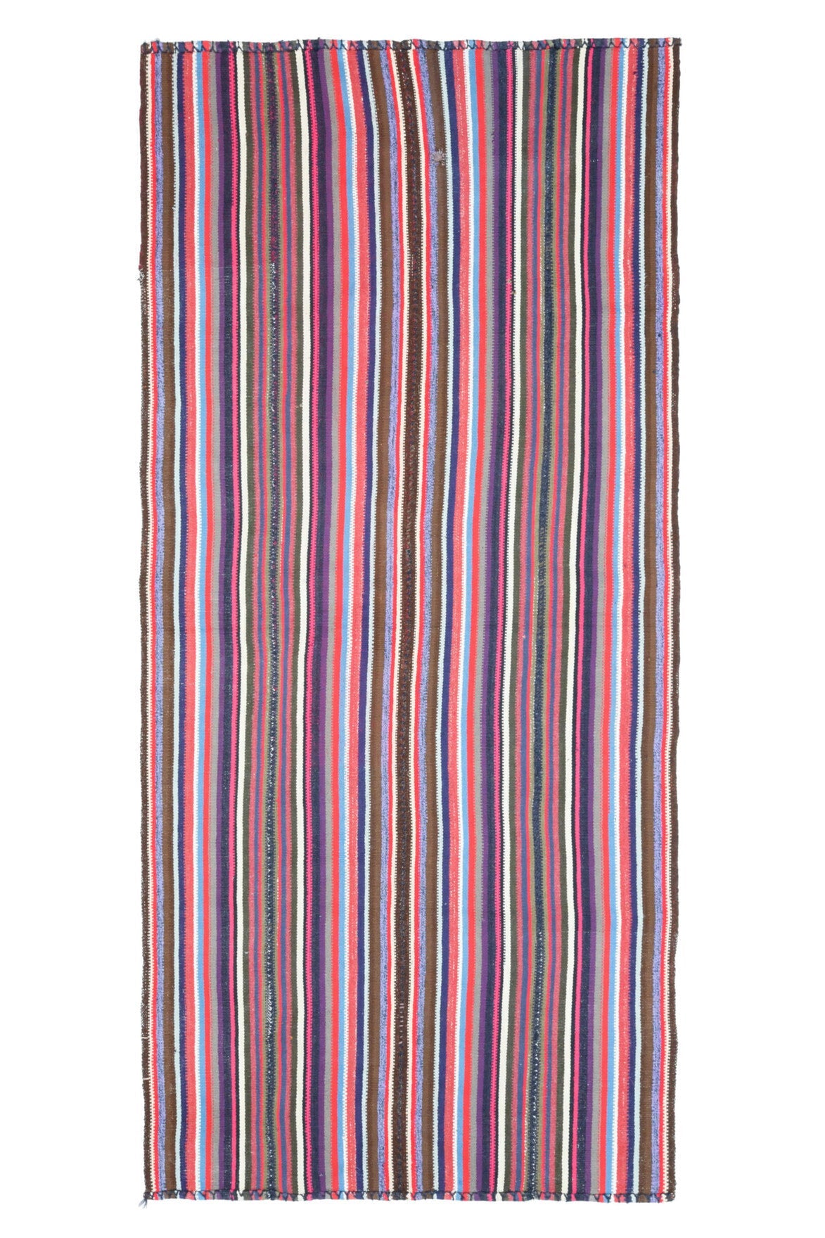 El yapımı vintage yolluk 132x279 cm çizgili desenli yün