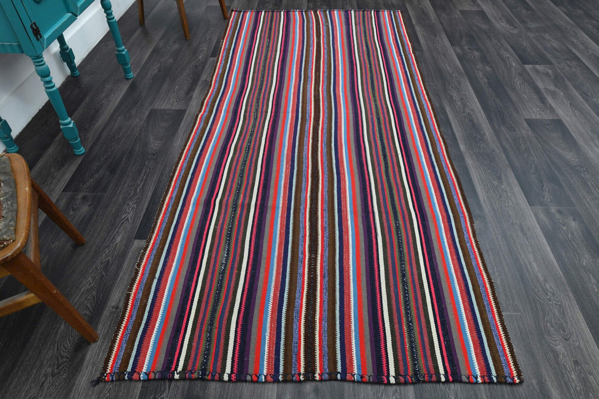 El yapımı vintage yolluk 132x279 cm çizgili desenli yün - detay görünümü