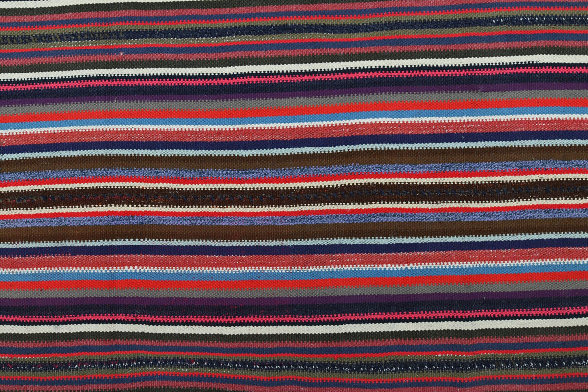 El yapımı vintage yolluk 132x279 cm çizgili desenli yün - üstten görünüm