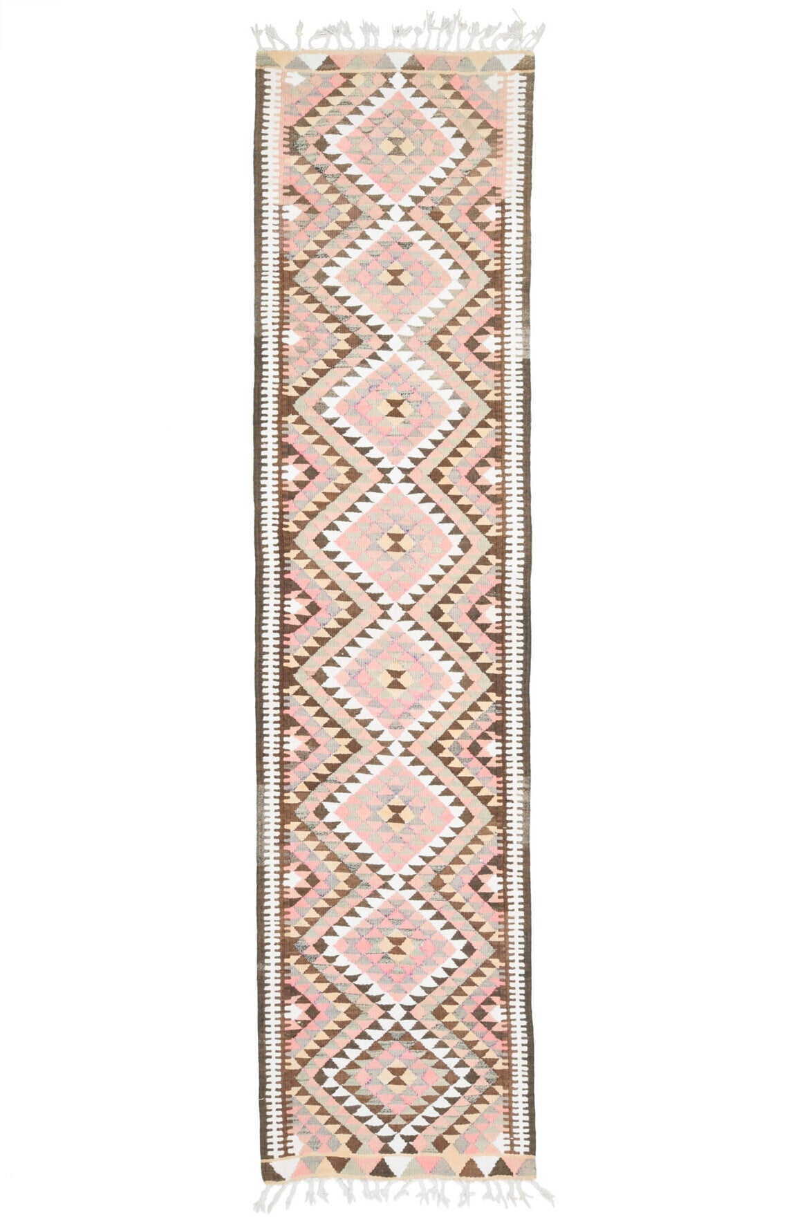 El yapımı vintage halı 89x368 cm i̇kat desenli yün