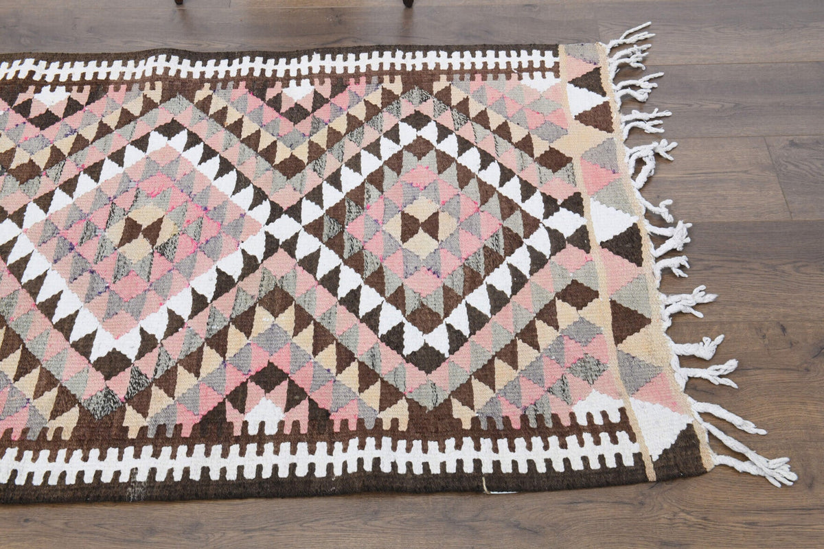 El yapımı vintage halı 89x368 cm i̇kat desenli yün - desen detayı