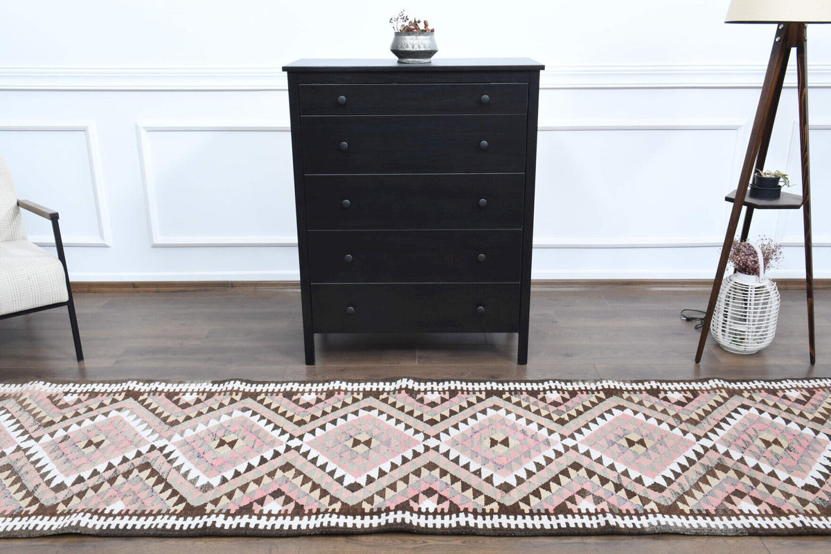 El yapımı vintage halı 89x368 cm i̇kat desenli yün - mekan görünümü