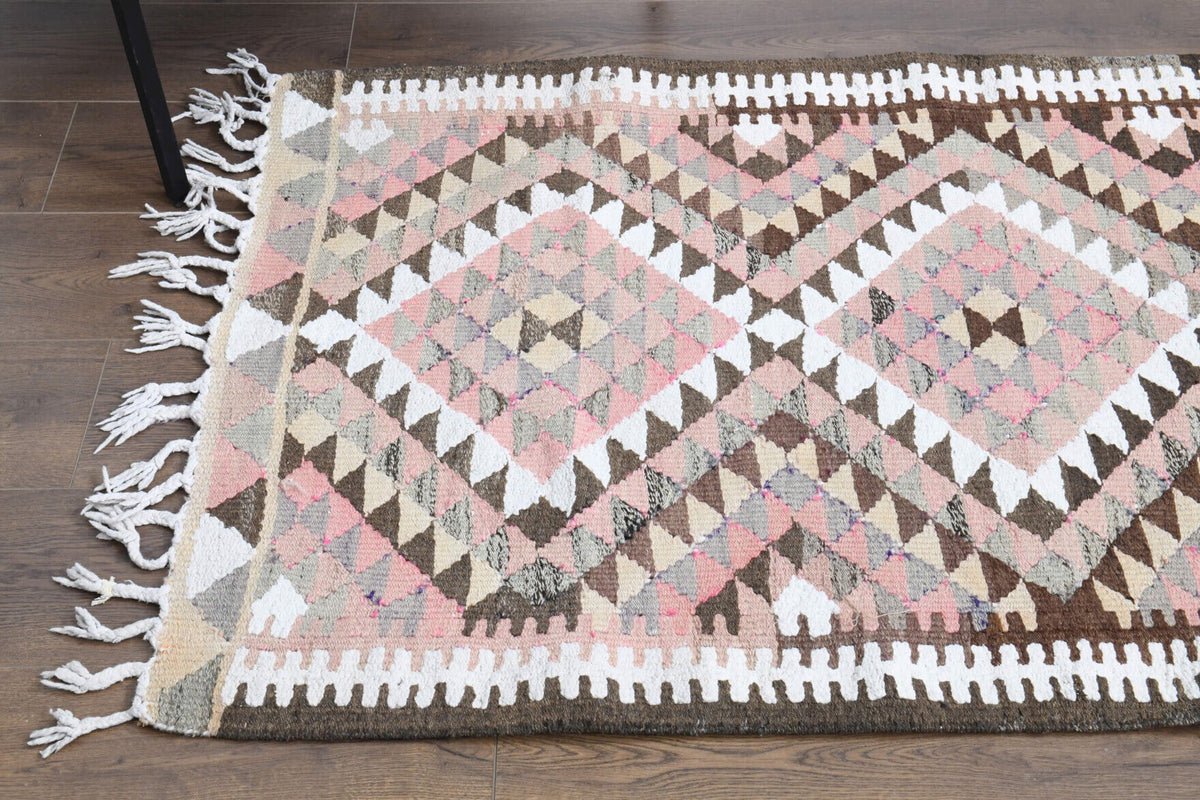 El yapımı vintage halı 89x368 cm i̇kat desenli yün - üstten görünüm