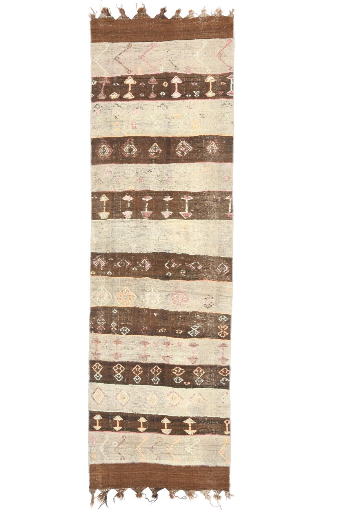 El yapımı vintage halı 81x279 cm çizgili desenli yün - ışık altında renk detayı