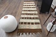 El yapımı vintage halı 81x279 cm çizgili desenli yün - detay görünümü