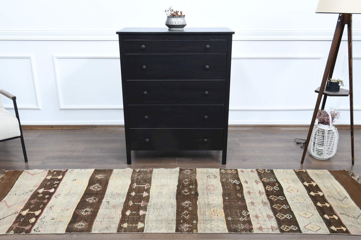 El yapımı vintage halı 81x279 cm çizgili desenli yün - desen detayı