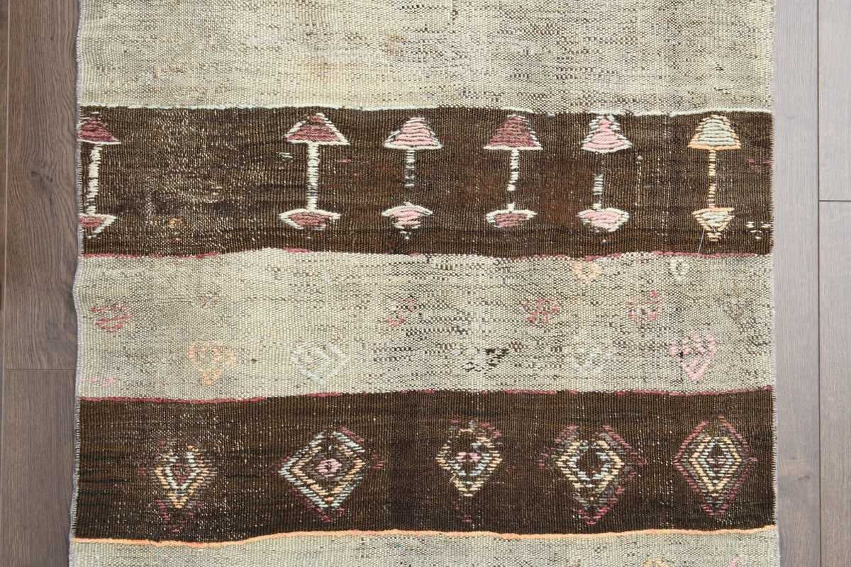 El yapımı vintage halı 81x279 cm çizgili desenli yün - üstten görünüm