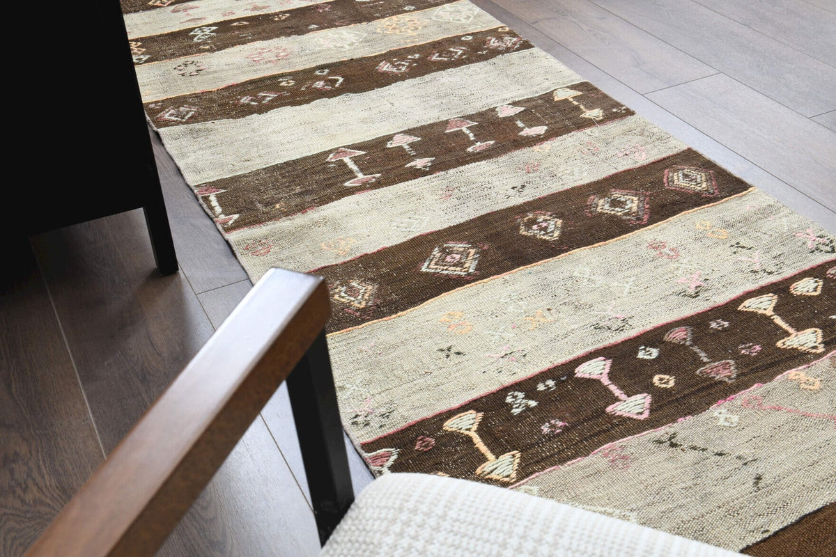 El yapımı vintage halı 81x279 cm çizgili desenli yün - farklı açıdan görünüm