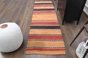 El yapımı vintage yolluk 61x244 cm çizgili desenli yün - detay görünümü