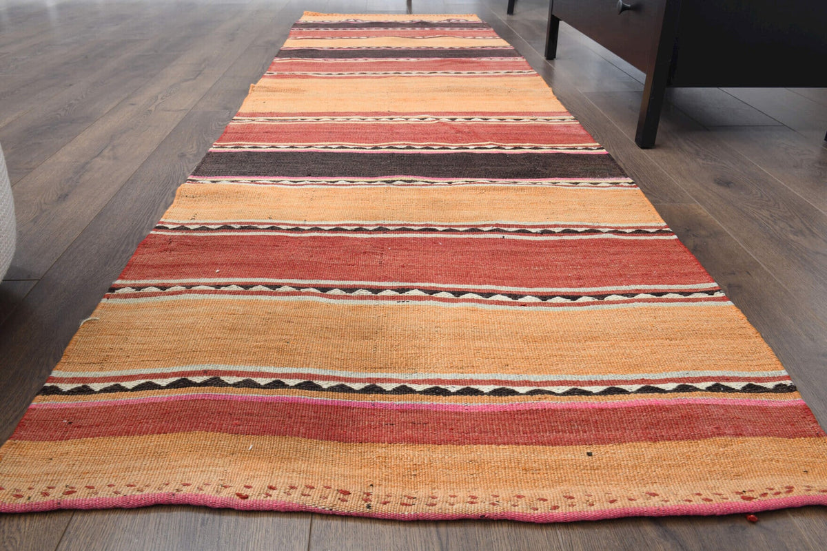 El yapımı vintage yolluk 61x244 cm çizgili desenli yün - yakın çekim doku detayı