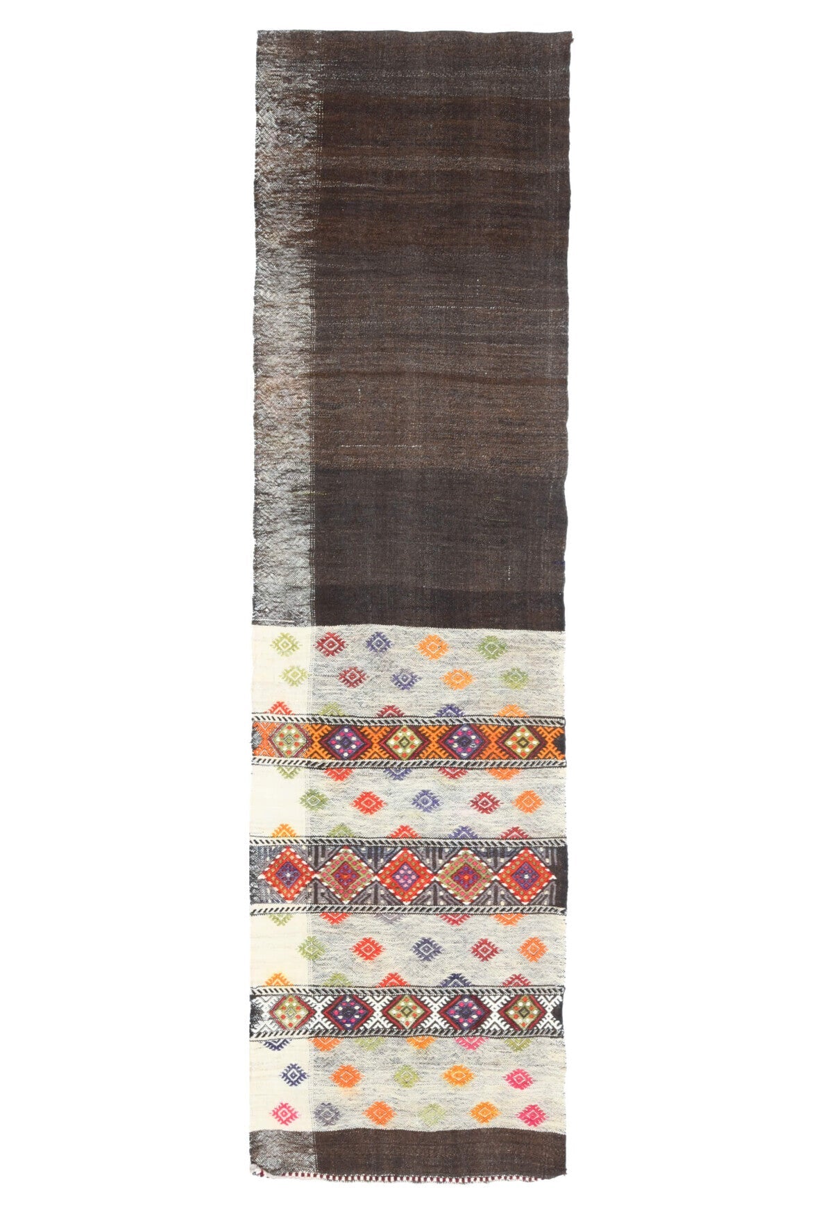 El yapımı vintage halı 61x213 cm tribal desenli yün - farklı açıdan görünüm