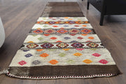 El yapımı vintage halı 61x213 cm tribal desenli yün - detay görünümü