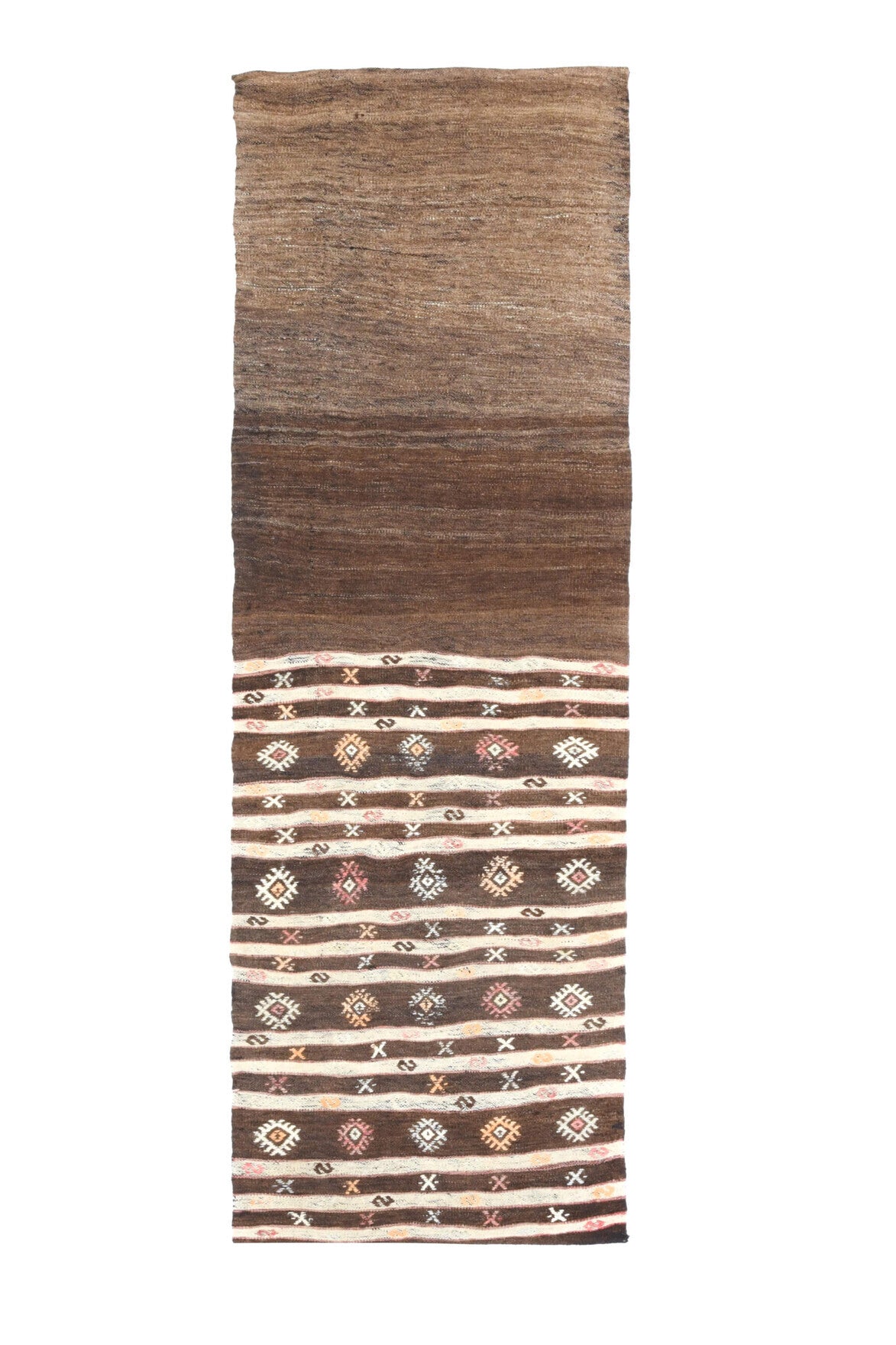 El yapımı vintage yolluk 61x213 cm i̇kat desenli yün - ışık altında renk detayı
