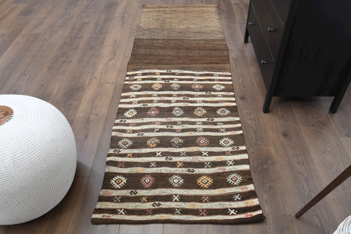 El yapımı vintage yolluk 61x213 cm i̇kat desenli yün - detay görünümü