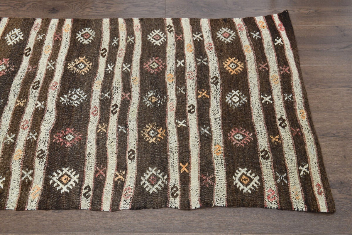 El yapımı vintage yolluk 61x213 cm i̇kat desenli yün - kenar ve saçak detayı
