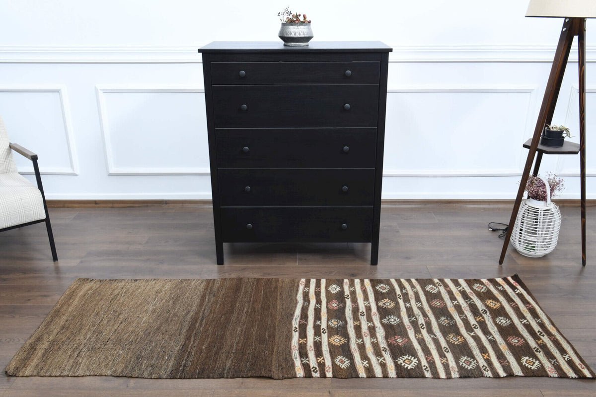 El yapımı vintage yolluk 61x213 cm i̇kat desenli yün - desen detayı