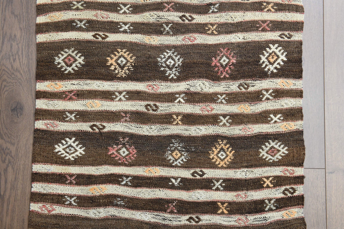 El yapımı vintage yolluk 61x213 cm i̇kat desenli yün - üstten görünüm