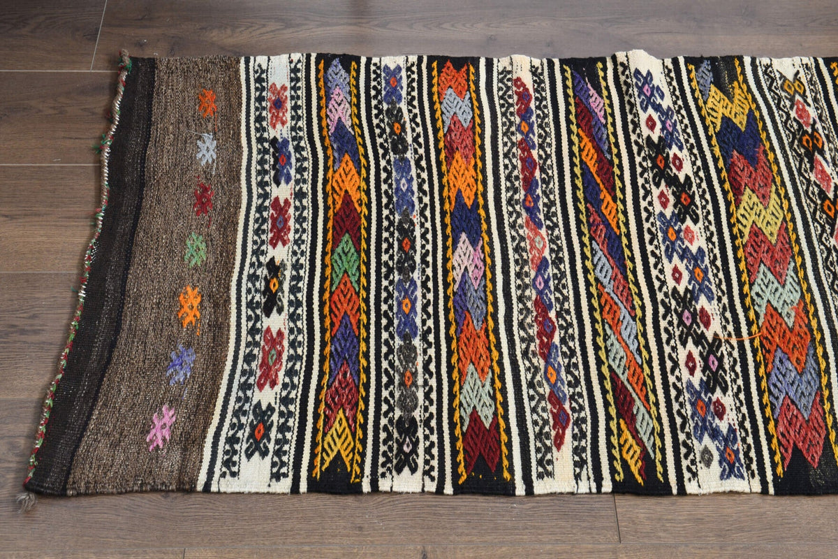 El yapımı vintage yolluk 61x305 cm i̇kat desenli yün - üstten görünüm