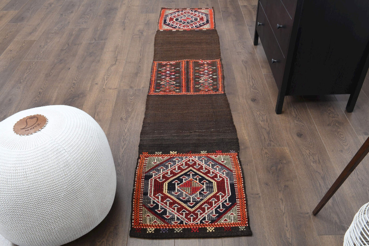 El yapımı vintage yolluk 51x234 cm geleneksel desenli yün - detay görünümü
