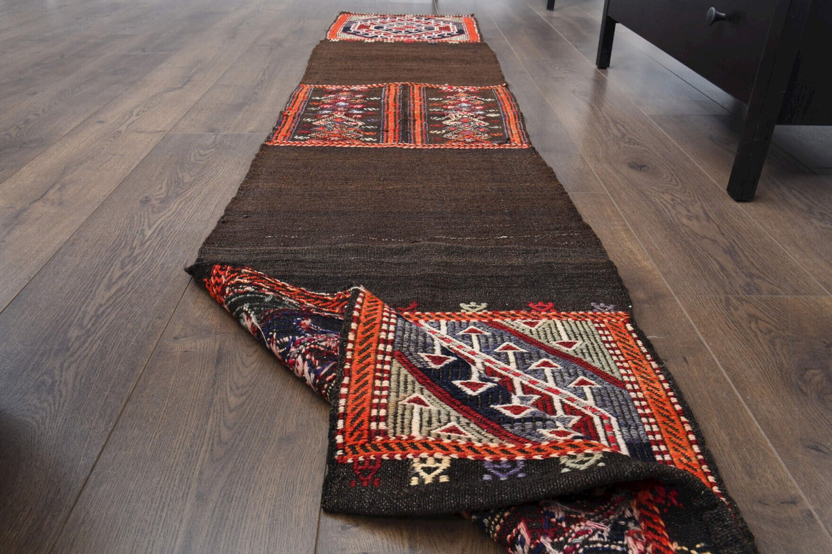 El yapımı vintage yolluk 51x234 cm geleneksel desenli yün - kenar ve saçak detayı