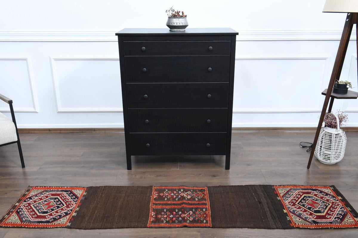 El yapımı vintage yolluk 51x234 cm geleneksel desenli yün - mekan görünümü