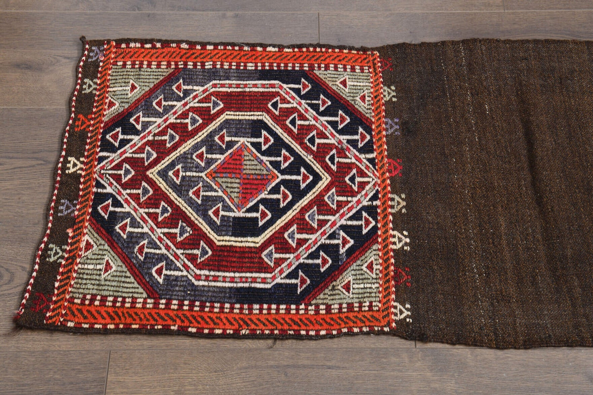 El yapımı vintage yolluk 51x234 cm geleneksel desenli yün - üstten görünüm