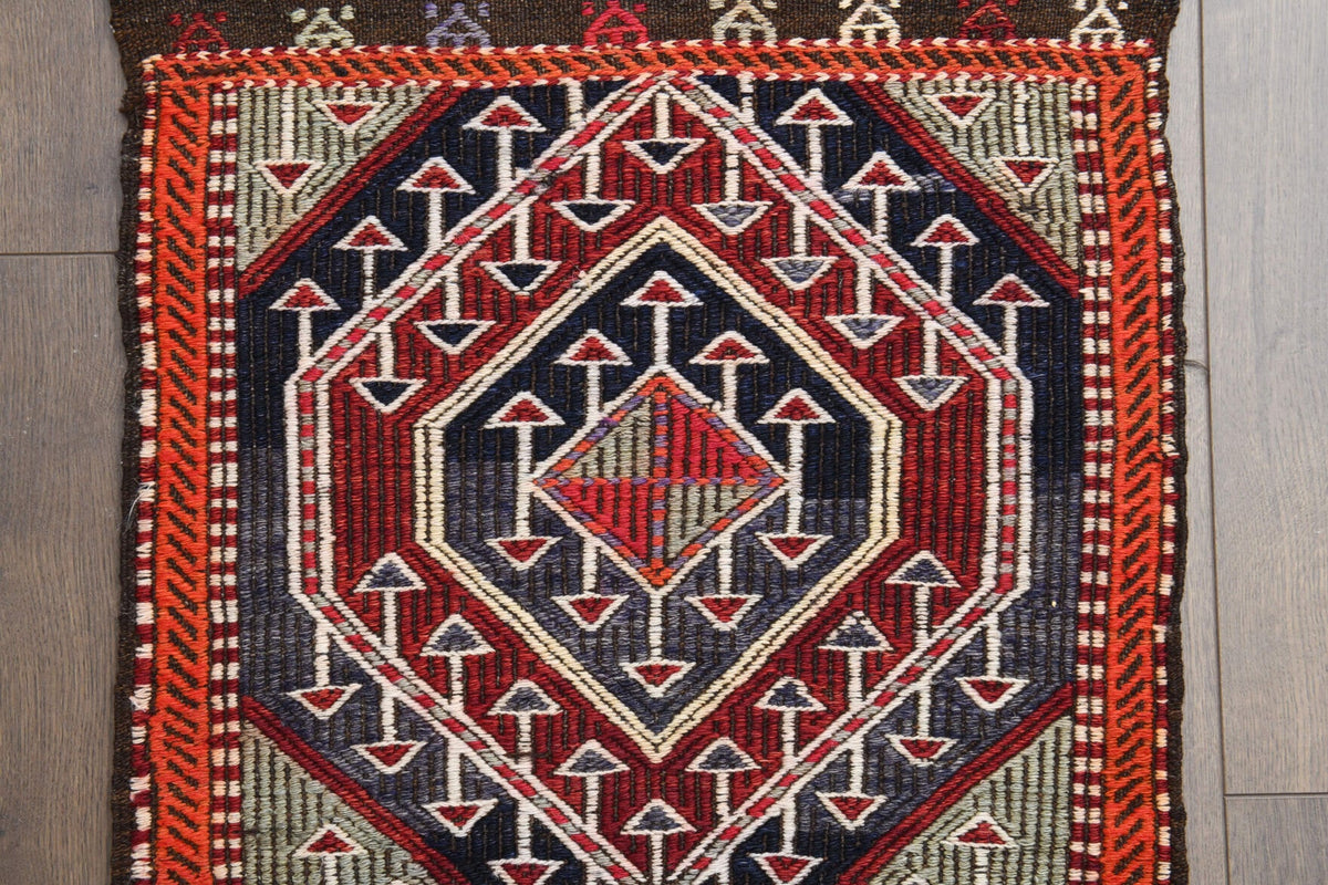 El yapımı vintage yolluk 51x234 cm geleneksel desenli yün - açık alan görünümü