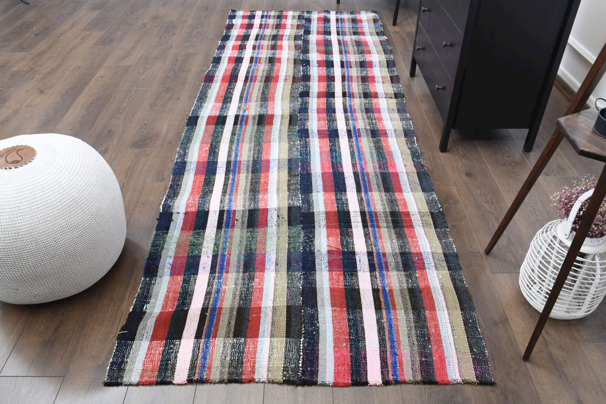El yapımı vintage yolluk 117x325 cm çizgili desenli yün - detay görünümü