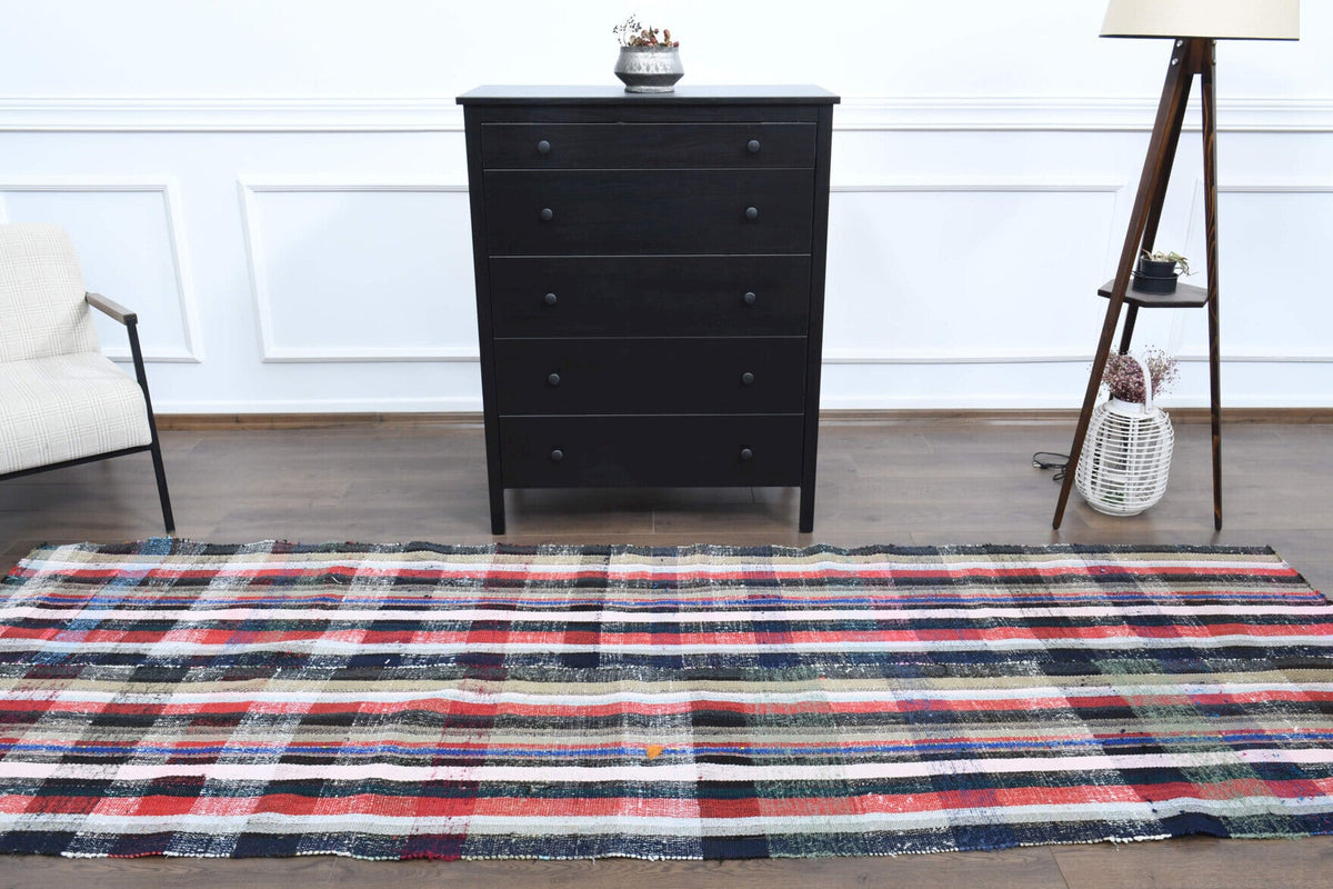 El yapımı vintage yolluk 117x325 cm çizgili desenli yün - mekan görünümü