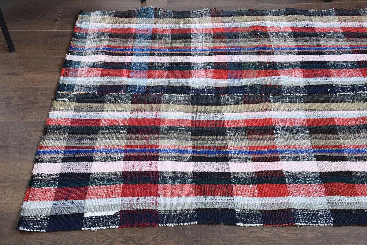 El yapımı vintage yolluk 117x325 cm çizgili desenli yün - üstten görünüm