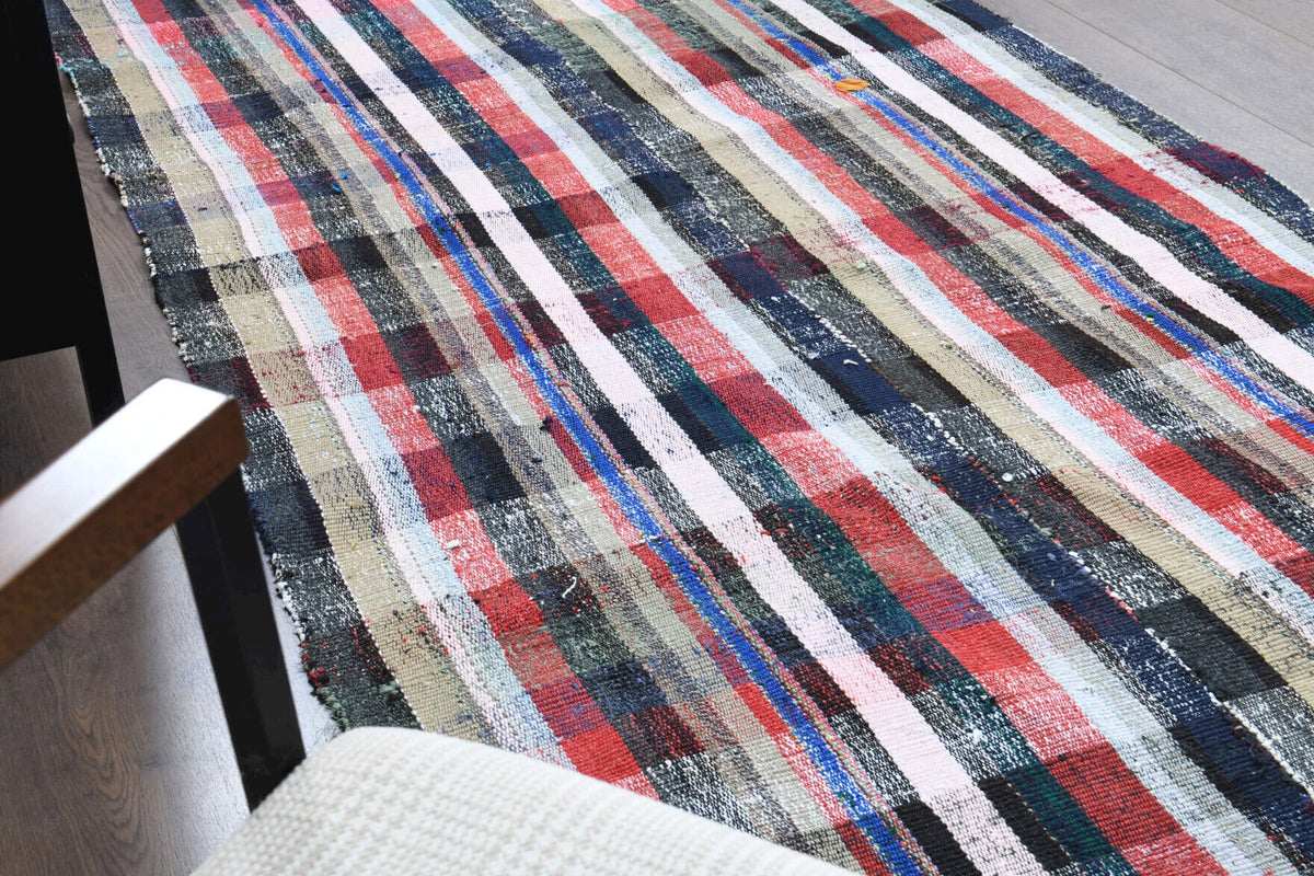El yapımı vintage yolluk 117x325 cm çizgili desenli yün - farklı açıdan görünüm
