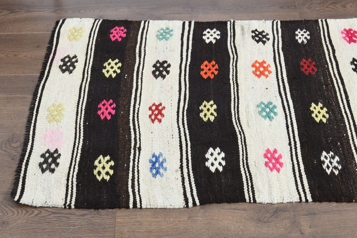 El yapımı vintage yolluk 74x257 cm çizgili desenli yün - üstten görünüm