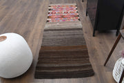 El yapımı vintage halı 76x254 cm geometrik desenli yün - detay görünümü