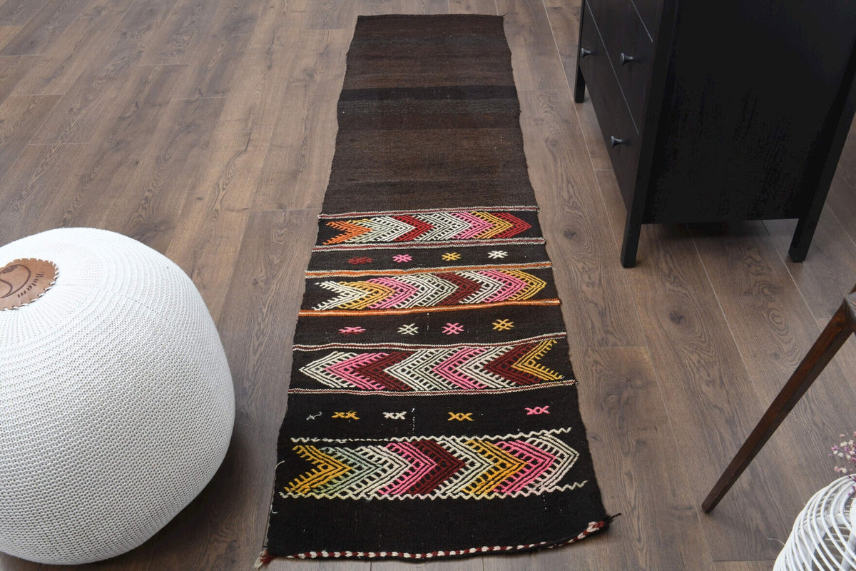 El yapımı vintage yolluk 61x231 cm tribal desenli yün - detay görünümü