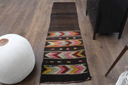 El yapımı vintage yolluk 61x231 cm tribal desenli yün - detay görünümü