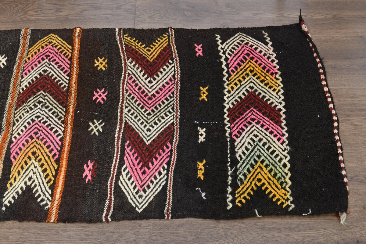 El yapımı vintage yolluk 61x231 cm tribal desenli yün - desen detayı