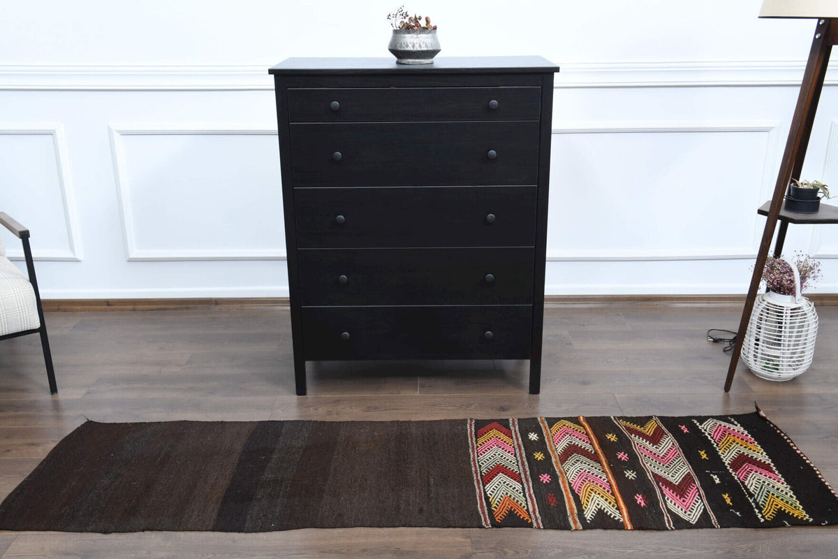 El yapımı vintage yolluk 61x231 cm tribal desenli yün - mekan görünümü
