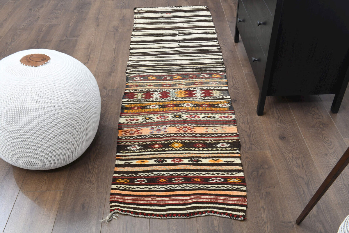 El yapımı vintage yolluk 64x216 cm çizgili desenli yün - detay görünümü