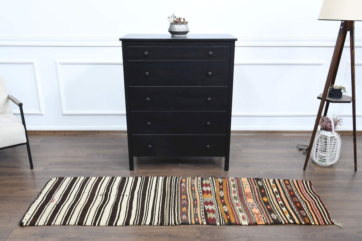 El yapımı vintage yolluk 64x216 cm çizgili desenli yün - desen detayı