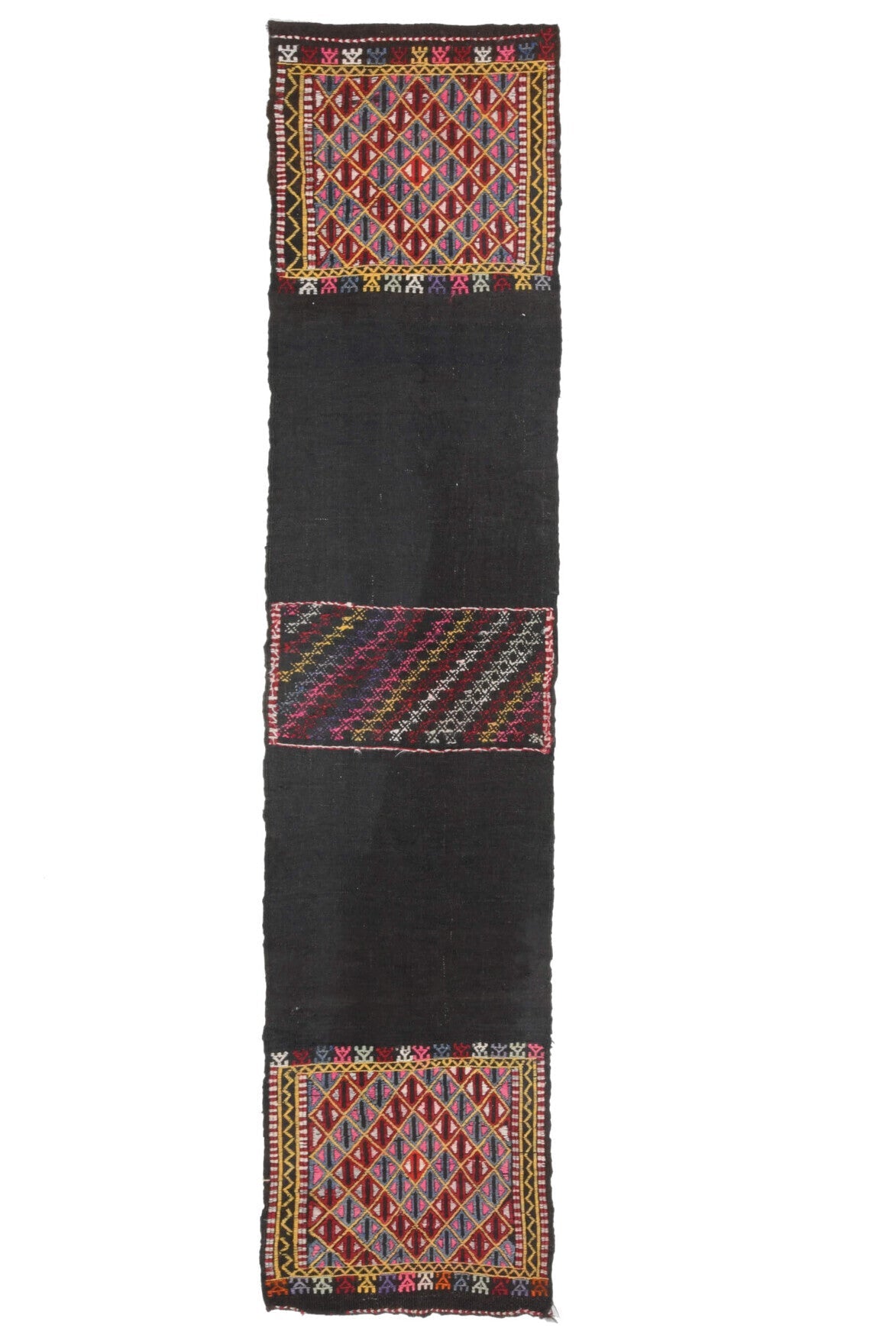 El yapımı vintage yolluk 56x254 cm i̇kat desenli yün - açık alan görünümü