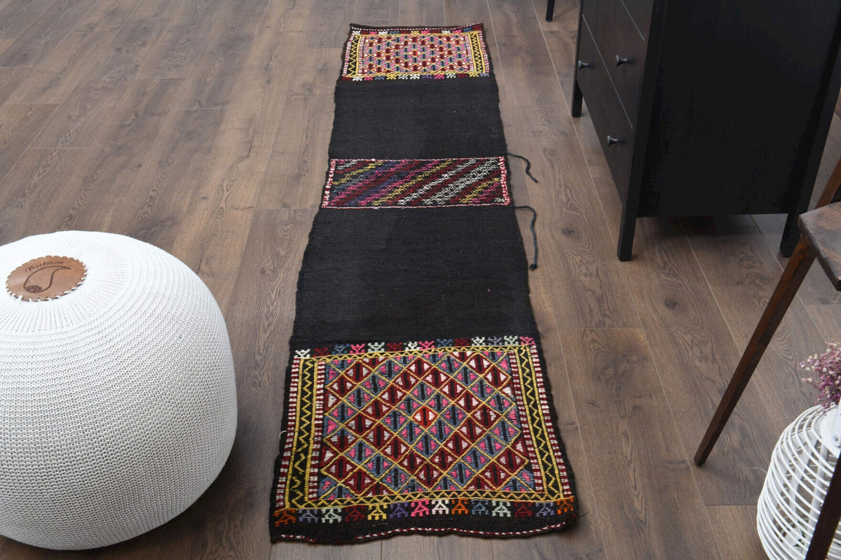 El yapımı vintage yolluk 56x254 cm i̇kat desenli yün - detay görünümü