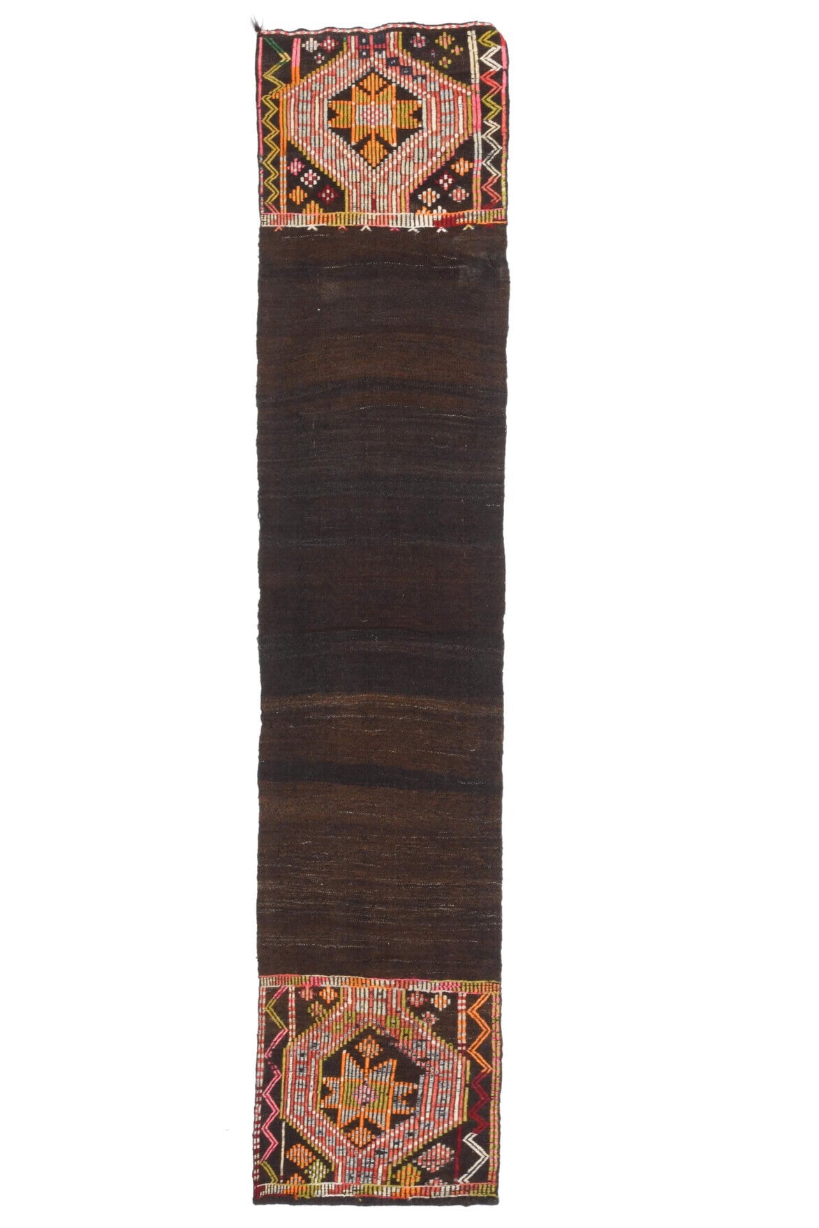 El yapımı vintage yolluk 56x254 cm düz desenli yün - ışık altında renk detayı