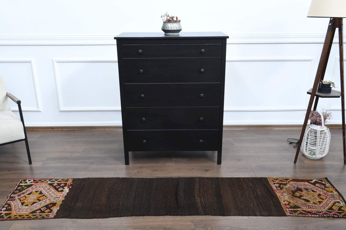 El yapımı vintage yolluk 56x254 cm düz desenli yün - desen detayı