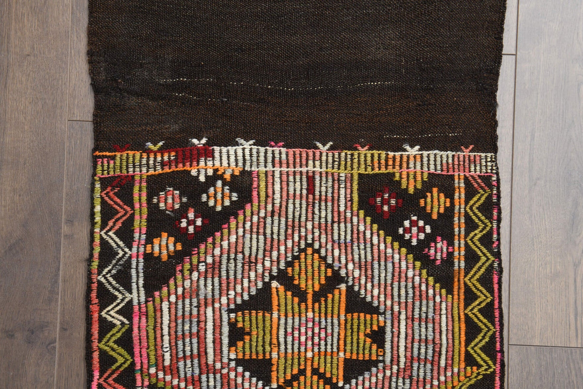 El yapımı vintage yolluk 56x254 cm düz desenli yün - üstten görünüm
